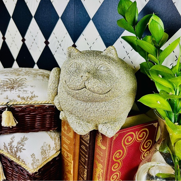 Vintage Large Fat Cat Sculpture Stone-Textured Folk Art Figurine Whimsical - Picture 6 of 15